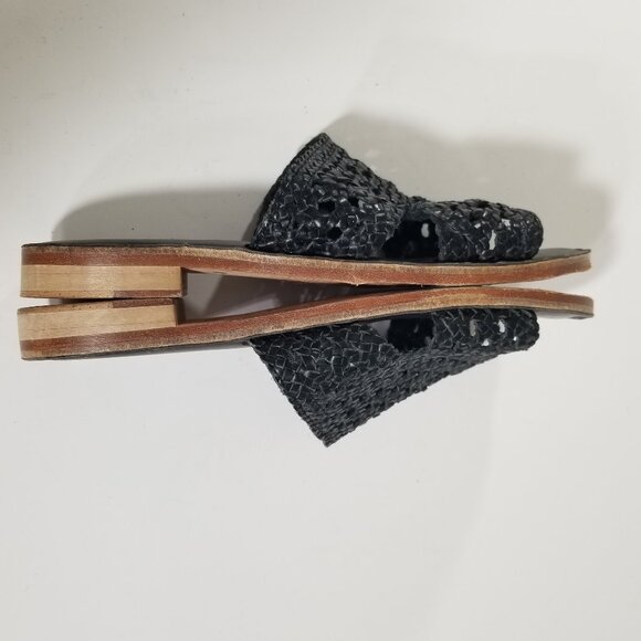 Emu Kadina Leather Slide Womens 8M US  Block Heel Cusioned Boho Chic Black Woven - Picture 7 of 8